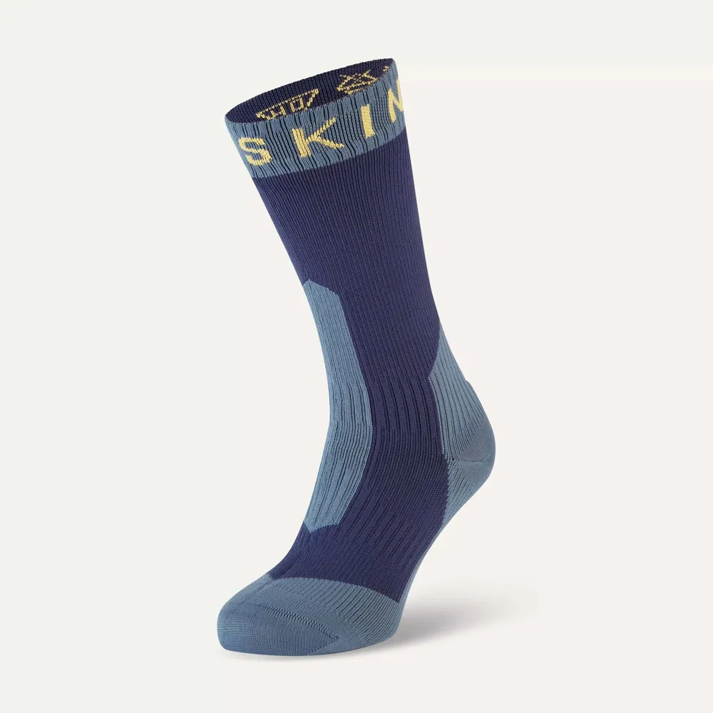 Sealskinz Stanfield Waterproof Extreme Cold Weather Mid Length Sock Navy Blue/yellow