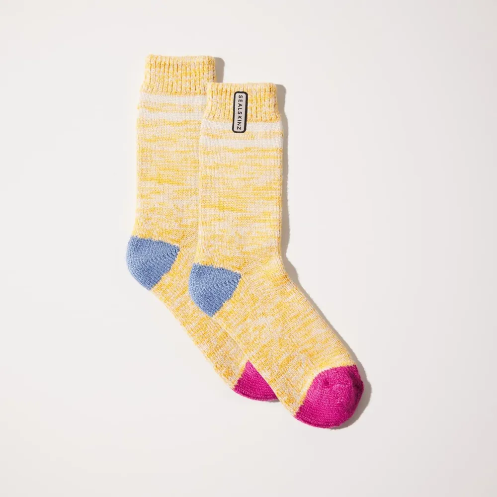Sealskinz Thwaite Bamboo Mid Length Twisted Womens Sock Yellow/pink/blue/cream
