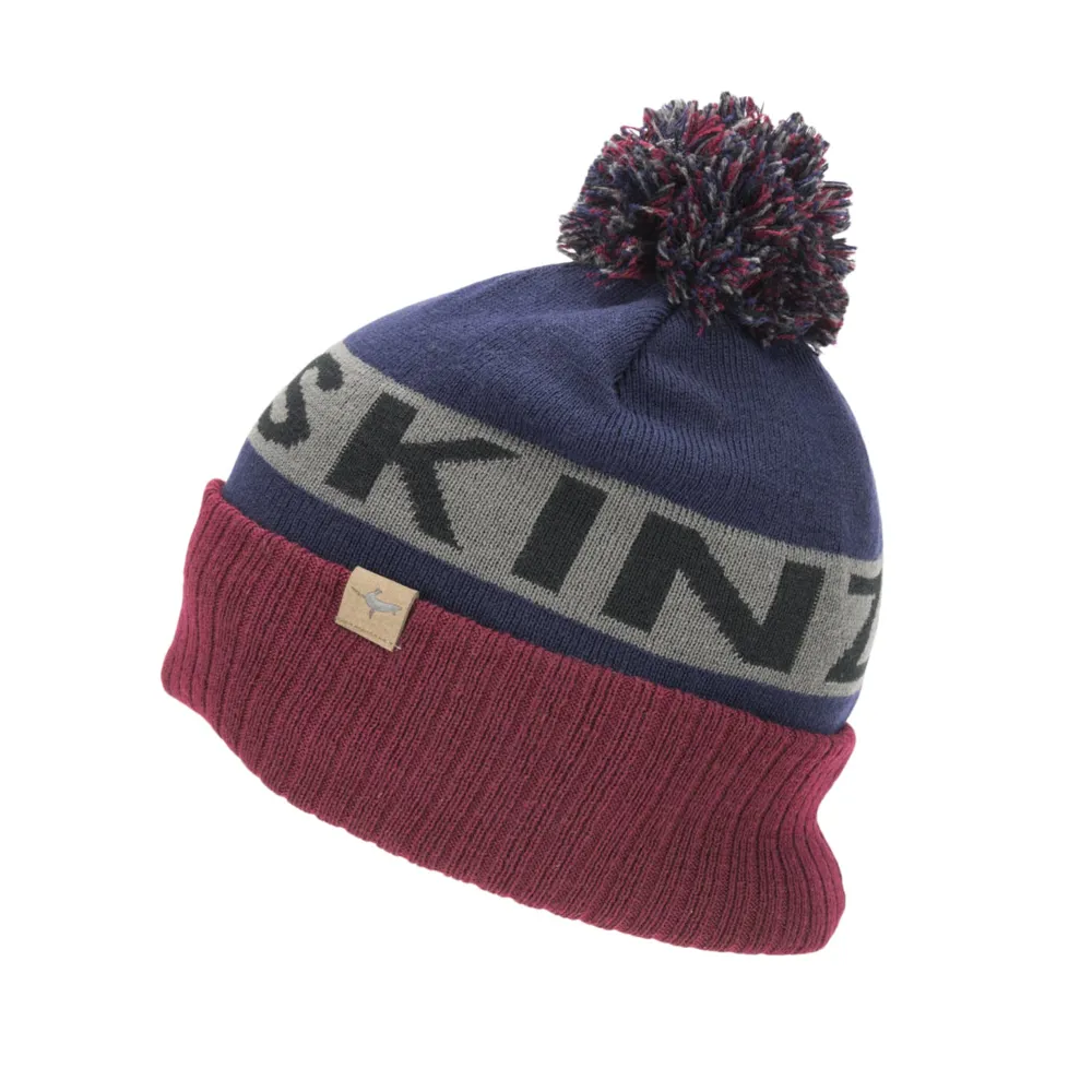 Sealskinz Water Repellent Cold Weather Bobble Hat Navy Blue/grey/red