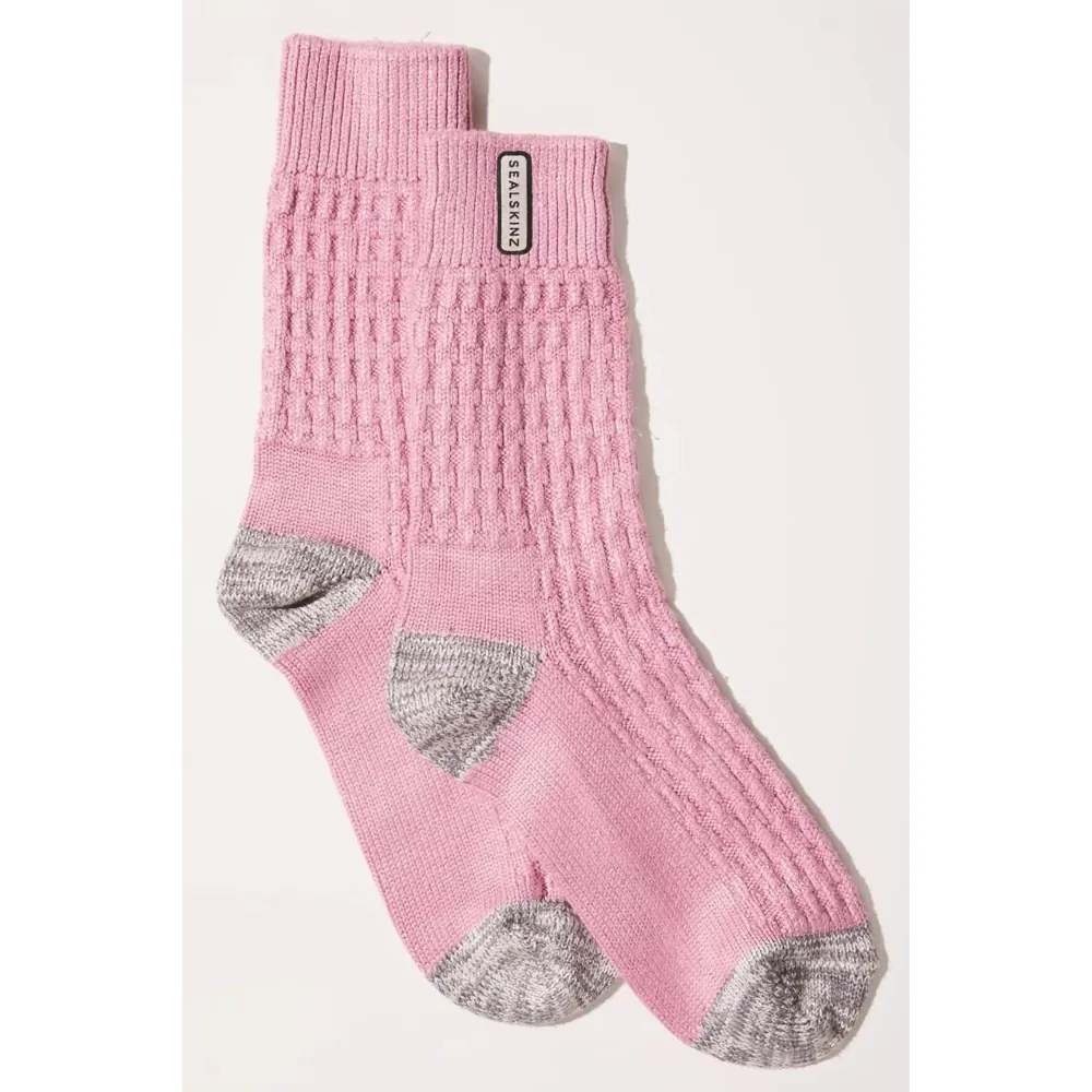 Sealskinz Wroxham Bamboo Mid Length Waffle Womens Sock Pink/grey/cream